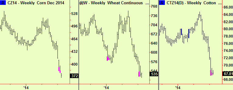 Corn, Wheat, Cotton wkly btm exts